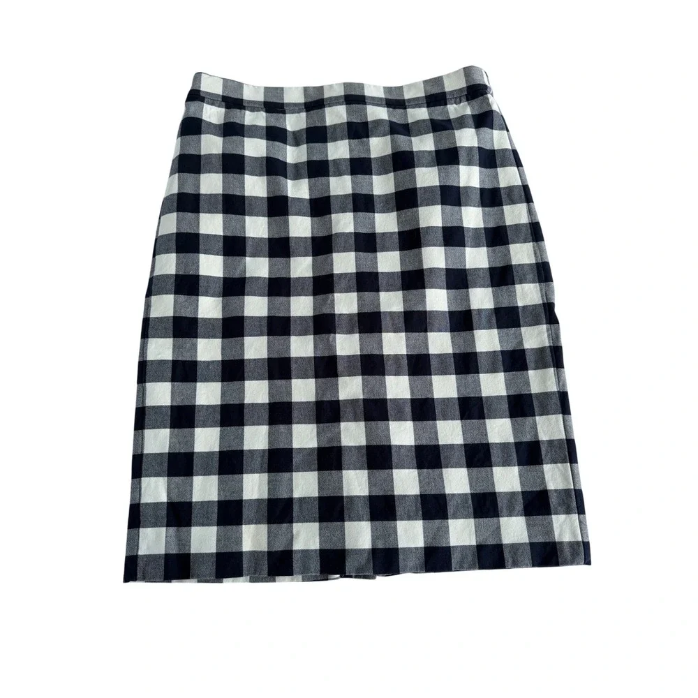 J. Crew The Pencil Skirt Navy Blue White Gingham Plaid Cotton Size 8T 8 Tall